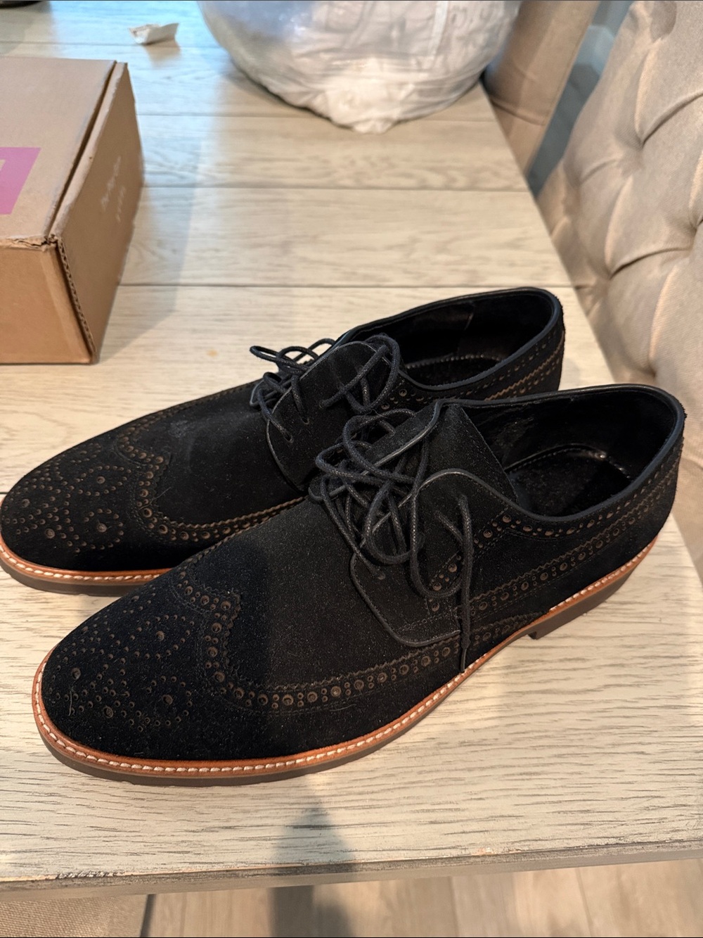 Men's Black Suede Brogue Derby Shoes